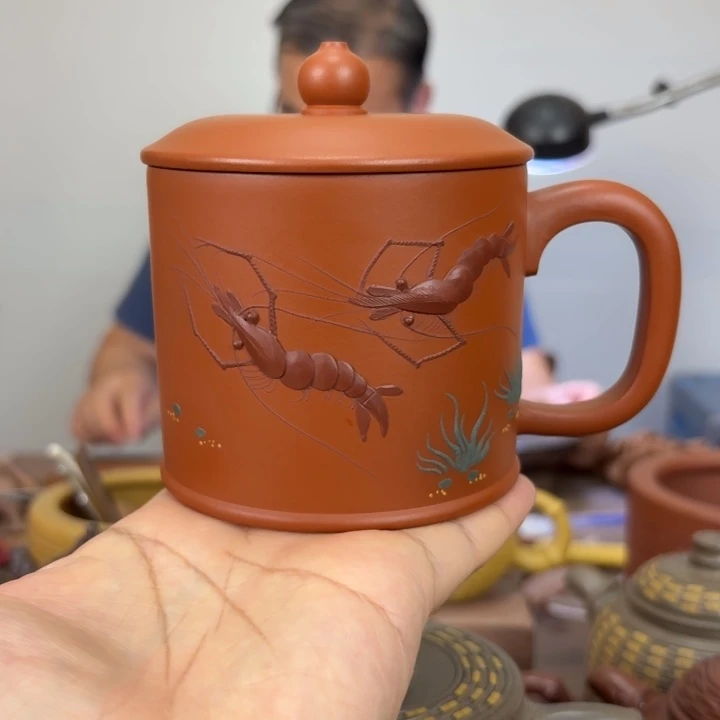 j***o紫砂茶杯朱泥河虾杯
