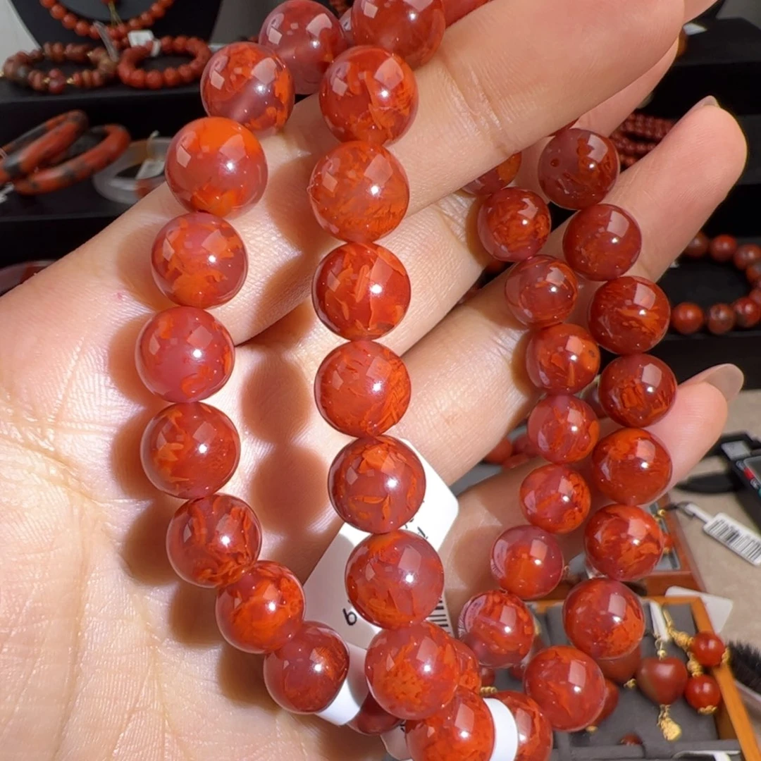 南红玛瑙未镶嵌（牛血妖花火焰手串9mm发一
