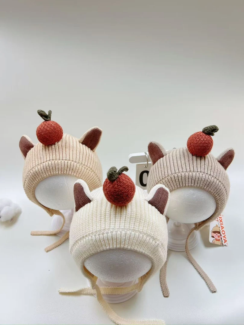 3卡皮巴拉橘子小熊休闲风无檐加长檐森系女圆顶帽子冬季帽女宝003