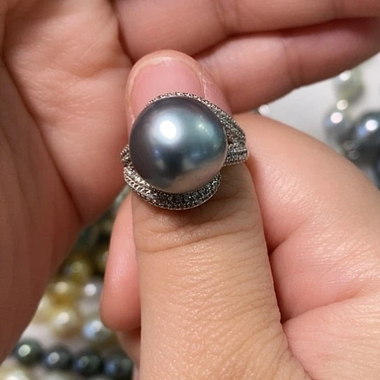 海水珍珠戒指银S925镶嵌12.7