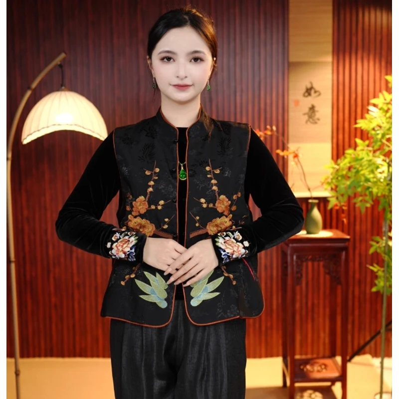 [喜上眉梢]蓉蓉国风喜上眉梢双面双穿刺绣中国风秋冬马甲马夹中式