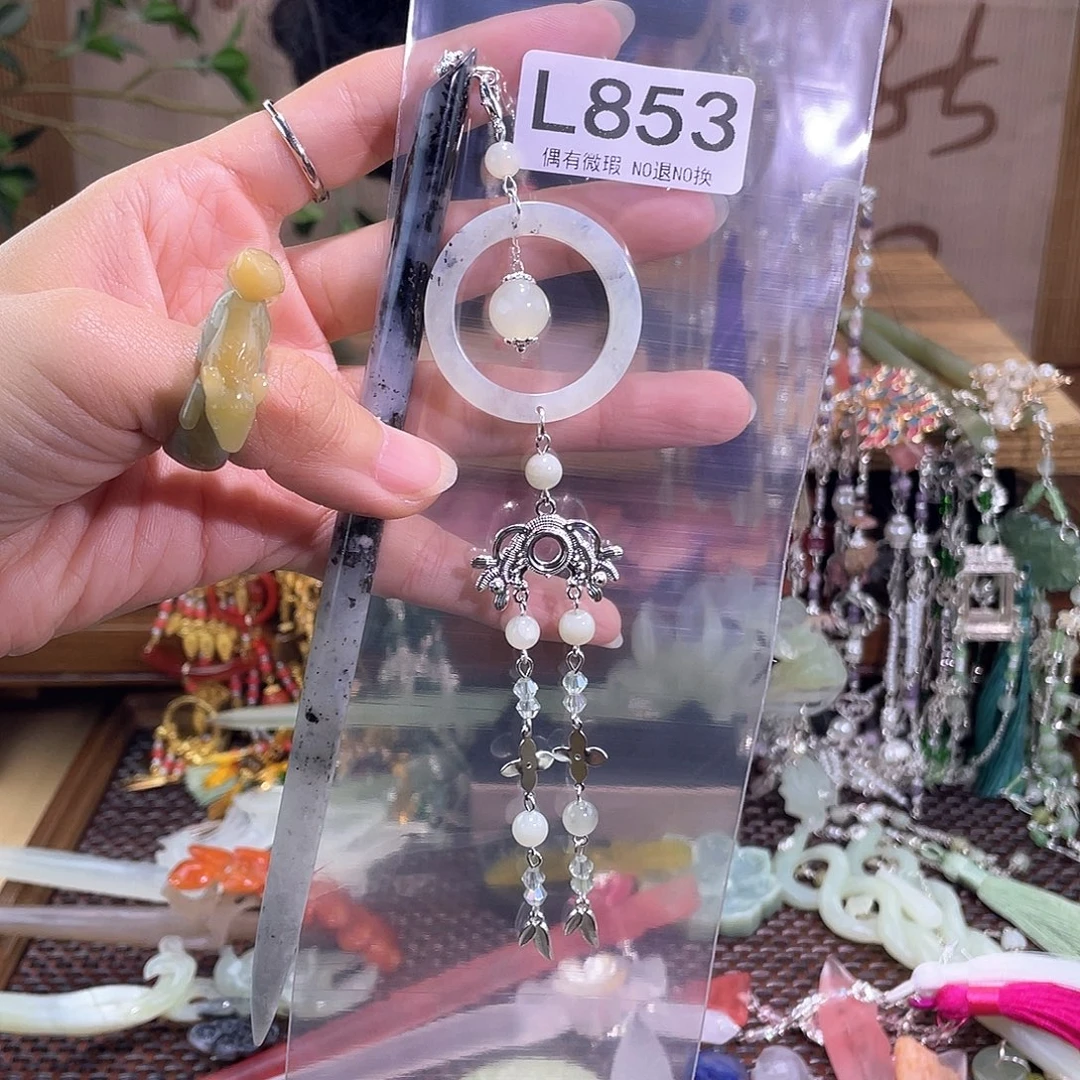 忘***草合金蛇纹石玉发饰
