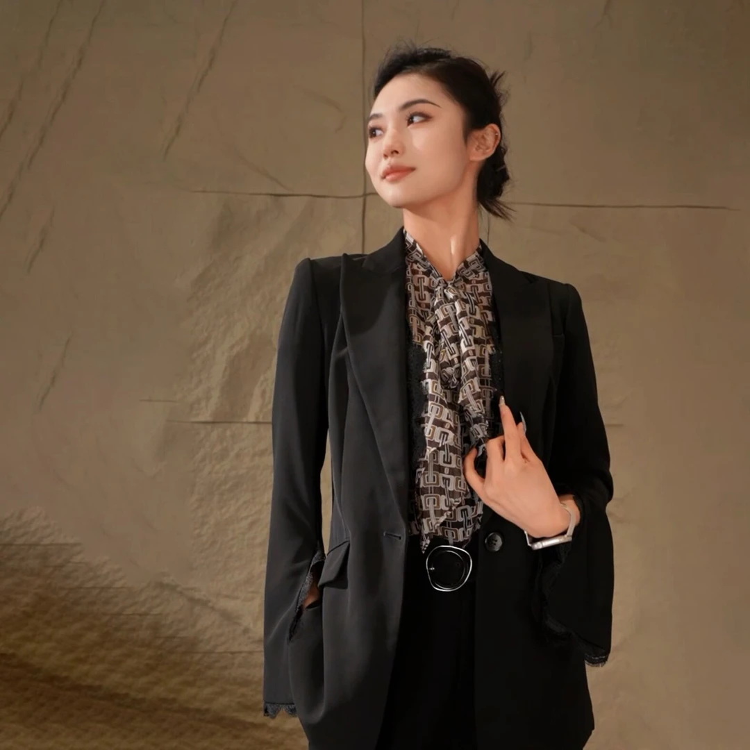 【九月专属】曼德诗女士黑色春夏简约韩版小西装431279-90183