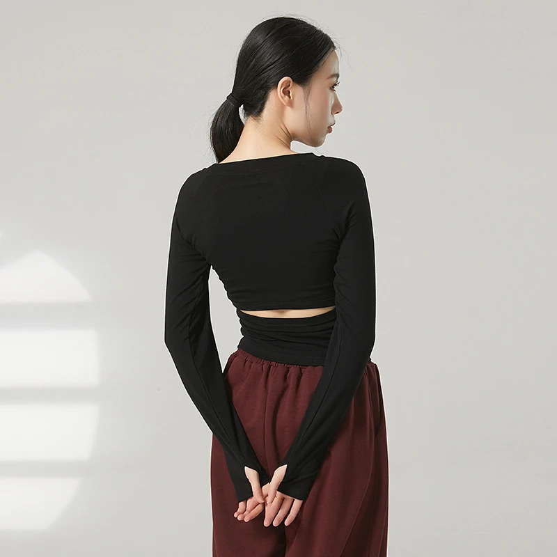 YoYo练功形体服秋季现代舞长袖露背上衣女古典中国舞舞蹈服