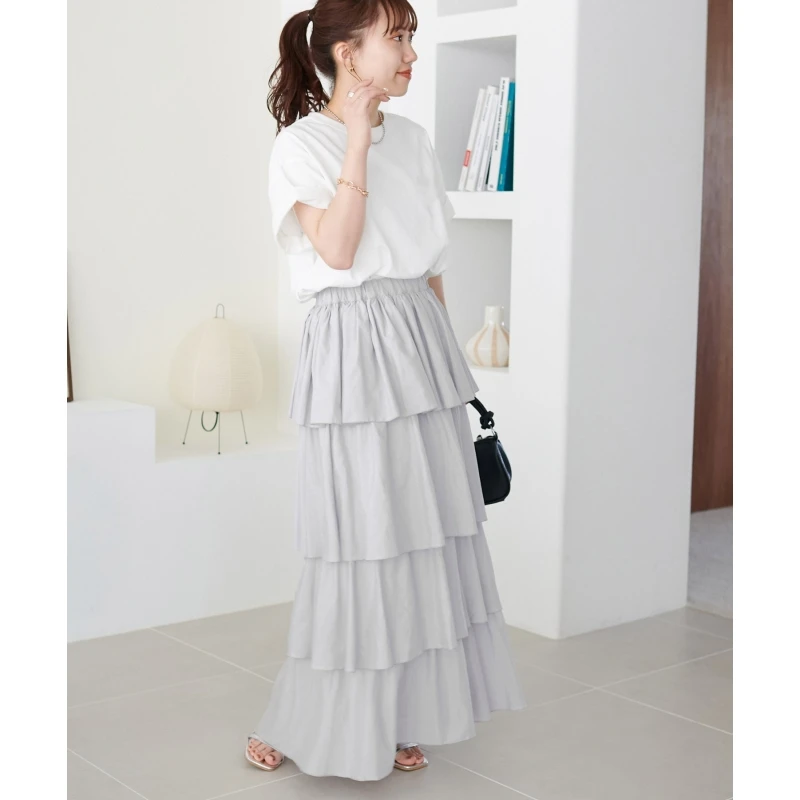 【强哥外贸】 夏季新款 D 百搭气质松紧腰层叠荷叶边半身裙