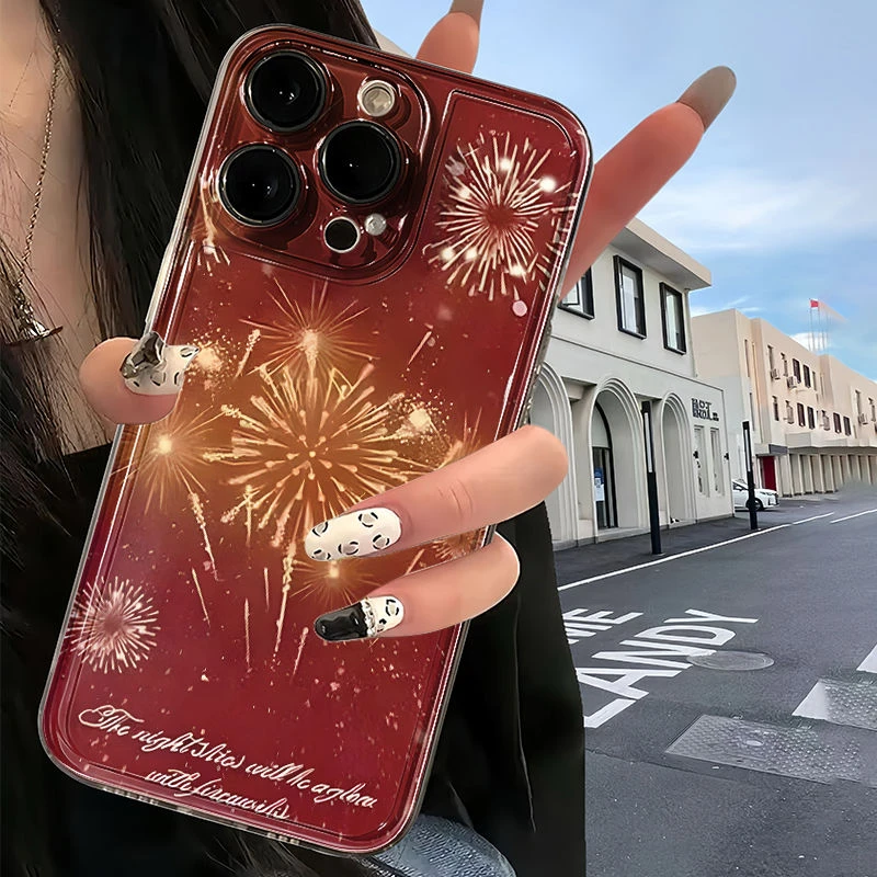 新年烟花适用iphone15/16防摔手机壳13/14Pro全包软7/8P小众透明