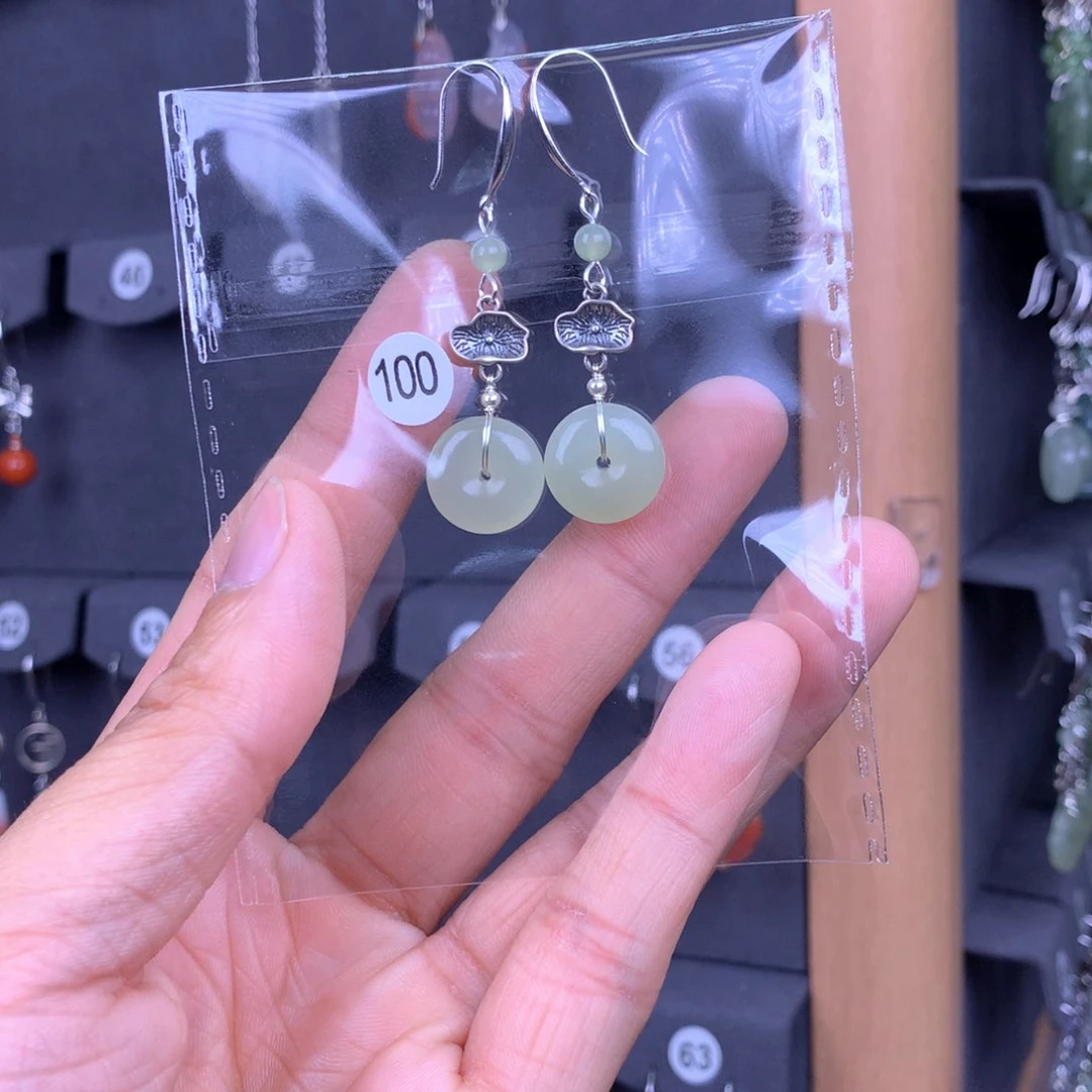 和田玉耳饰银S925镶嵌昨****天