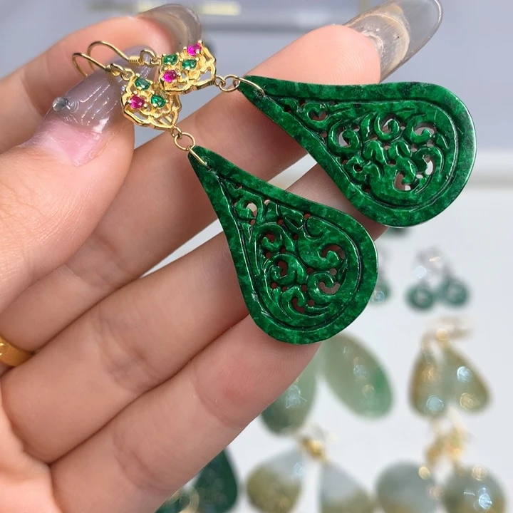 翡翠银S925镶嵌耳饰耳饰
