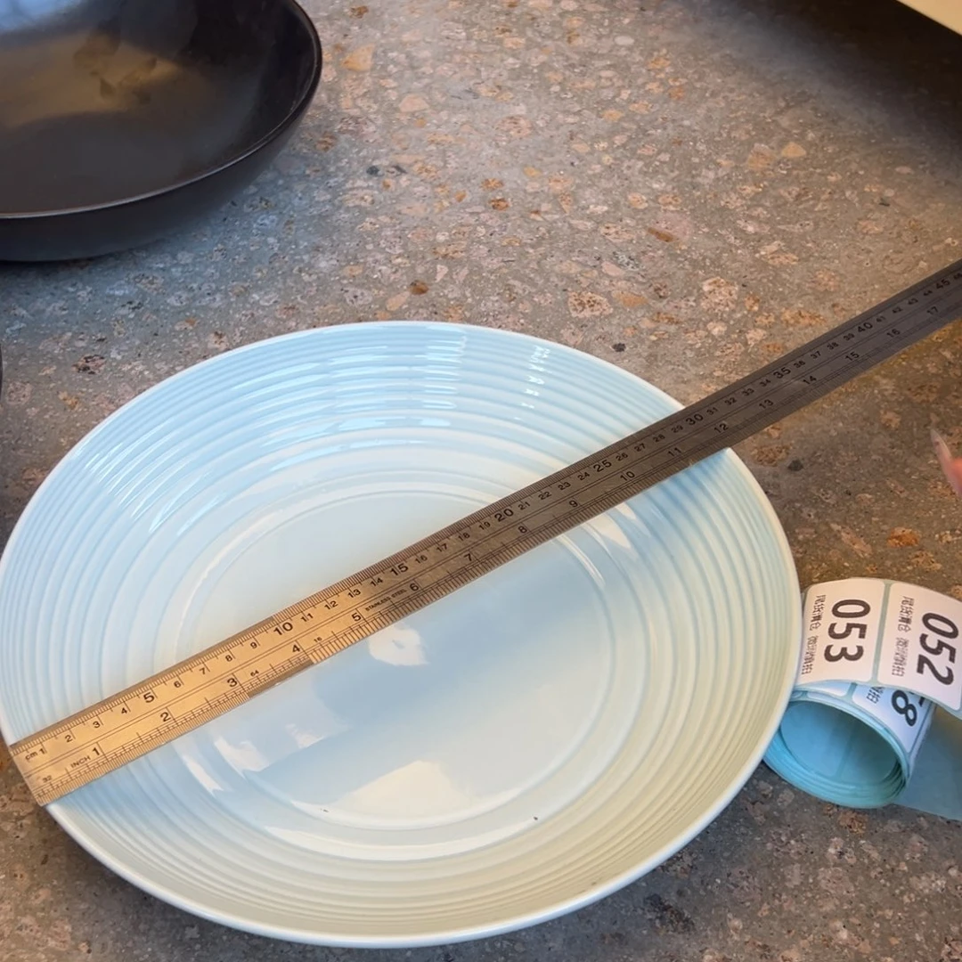 新骨瓷050微瑕浅蓝圈圈纹12寸汤盘