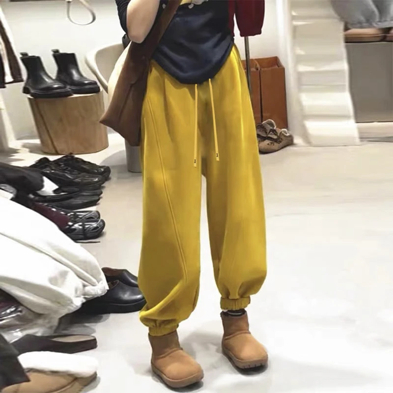 秋冬季新款加绒加厚抽绳运动休闲裤女长裤-2589