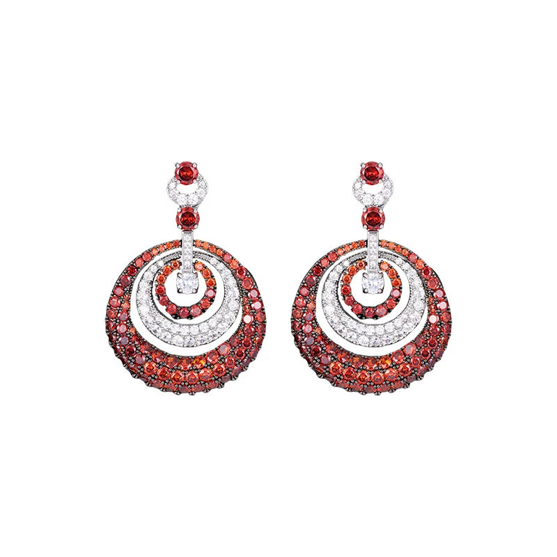 铜合金锆石耳饰 新款时尚多彩几何圆圈耳环跨境欧美重工耳坠