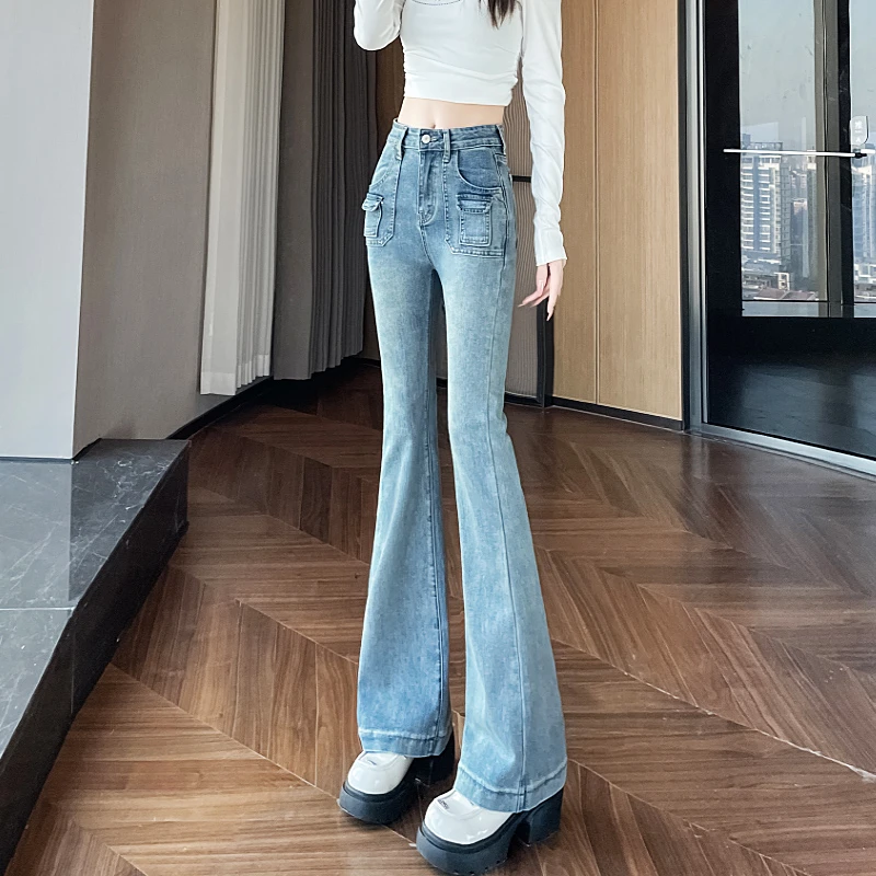 包臀显瘦微喇牛仔裤女春款2025新款高腰牛仔喇叭裤加长版高个子