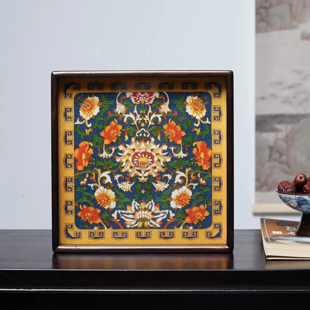 老挝大红酸枝镶嵌景泰蓝分茶盘收纳小茶盘