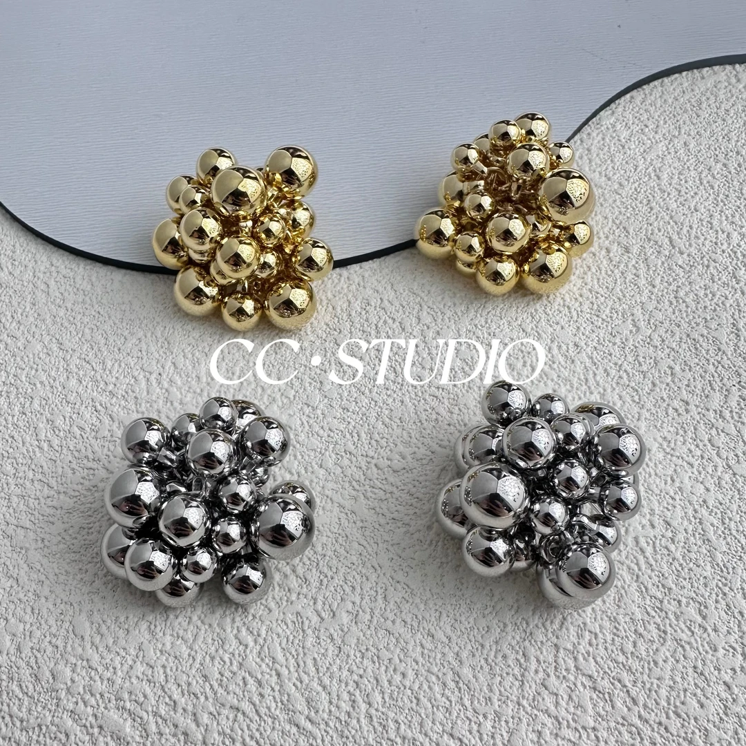 铜合金耳饰 欧美时尚串珠葡萄串耳钉（不规则设计感）