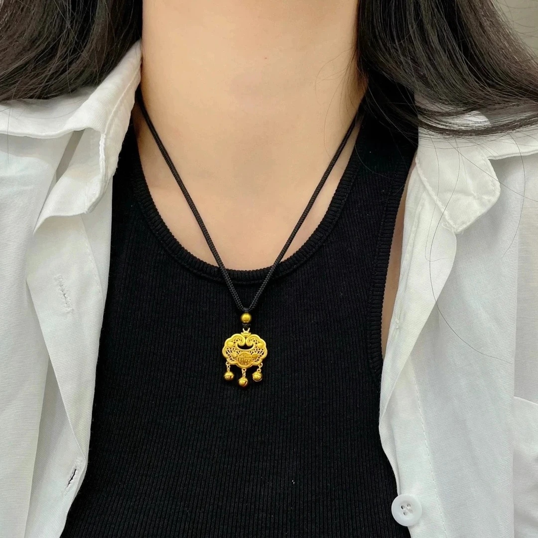 合金吊坠 [高品质】平安锁黑绳绳编送朋友给宝宝