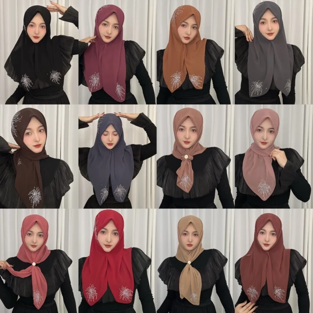 雪纺高温烫钻烟花方巾（送一盒针＋方巾扣）