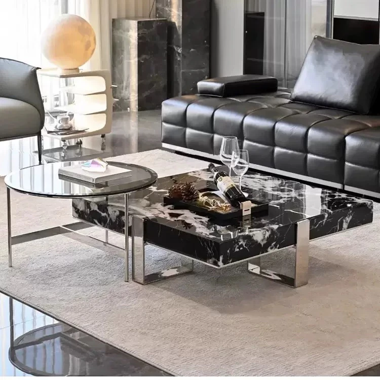 北欧高端意式极简轻奢简约方形大理石客厅宝格丽大气创意家用茶几
