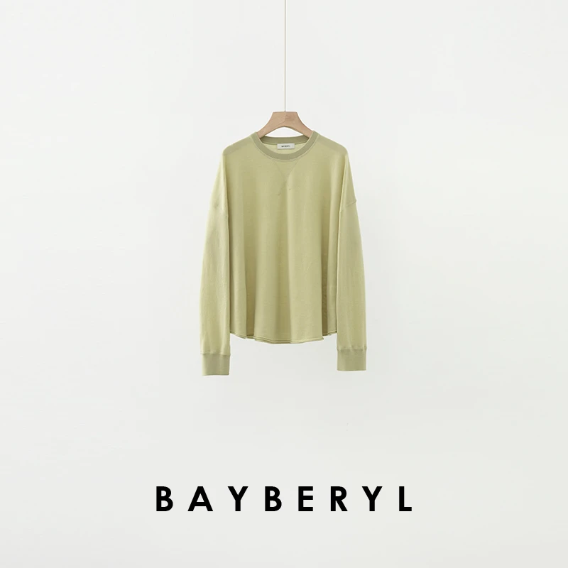 BAYBERYL老贝交叉圆领卷边平针套头羊毛25春针织衫ZZS4L2512-2/13