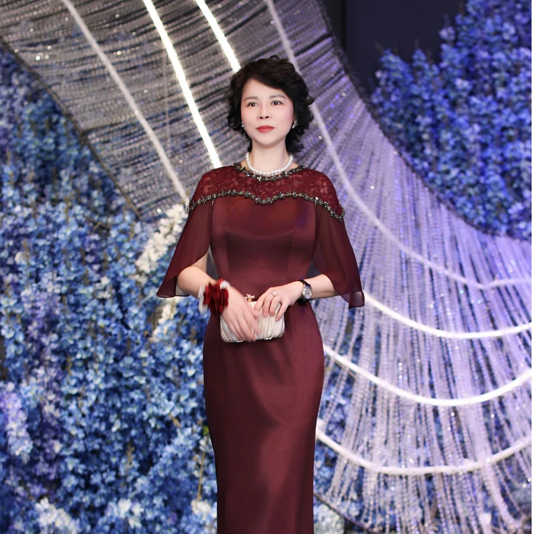 高定礼服重工酒红色显瘦喜婆婆妈妈装婆婆婚宴服