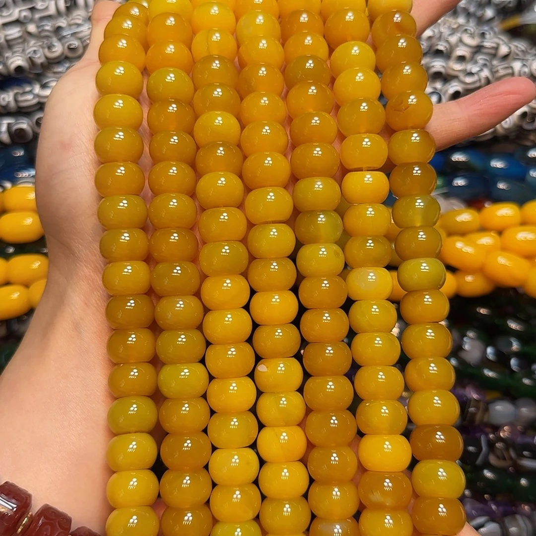 玛瑙/玉髓未镶嵌珠宝半成品14mm蜜蜡黄玛瑙算盘一条