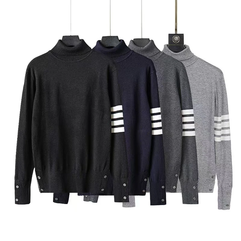 春秋新款TB色织四条杠高领毛衣男女同款英伦风羊毛衫打底衫上衣潮