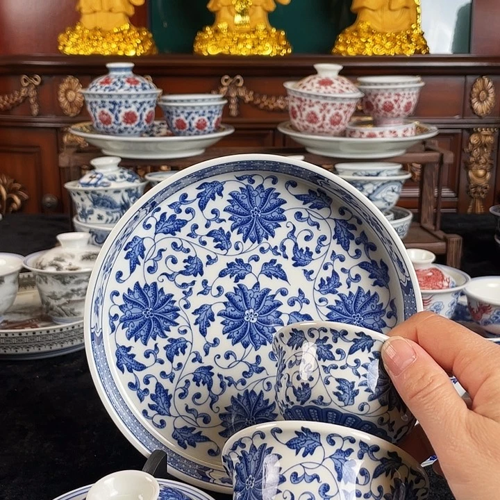 缠枝莲五件套茶具