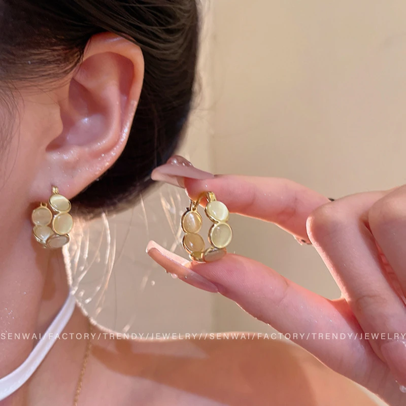 合金陶瓷耳饰 C形耳环女复古轻奢气质网红耳钉百搭高级复古耳圈