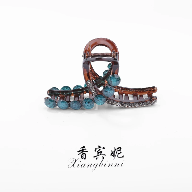 香宾妮原创设计发夹古绿色珠发夹女后脑勺半扎发抓夹精致抓夹6167