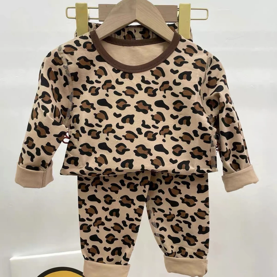 2567休闲洋气舒适休闲春秋男女童豹纹秋衣秋裤套装