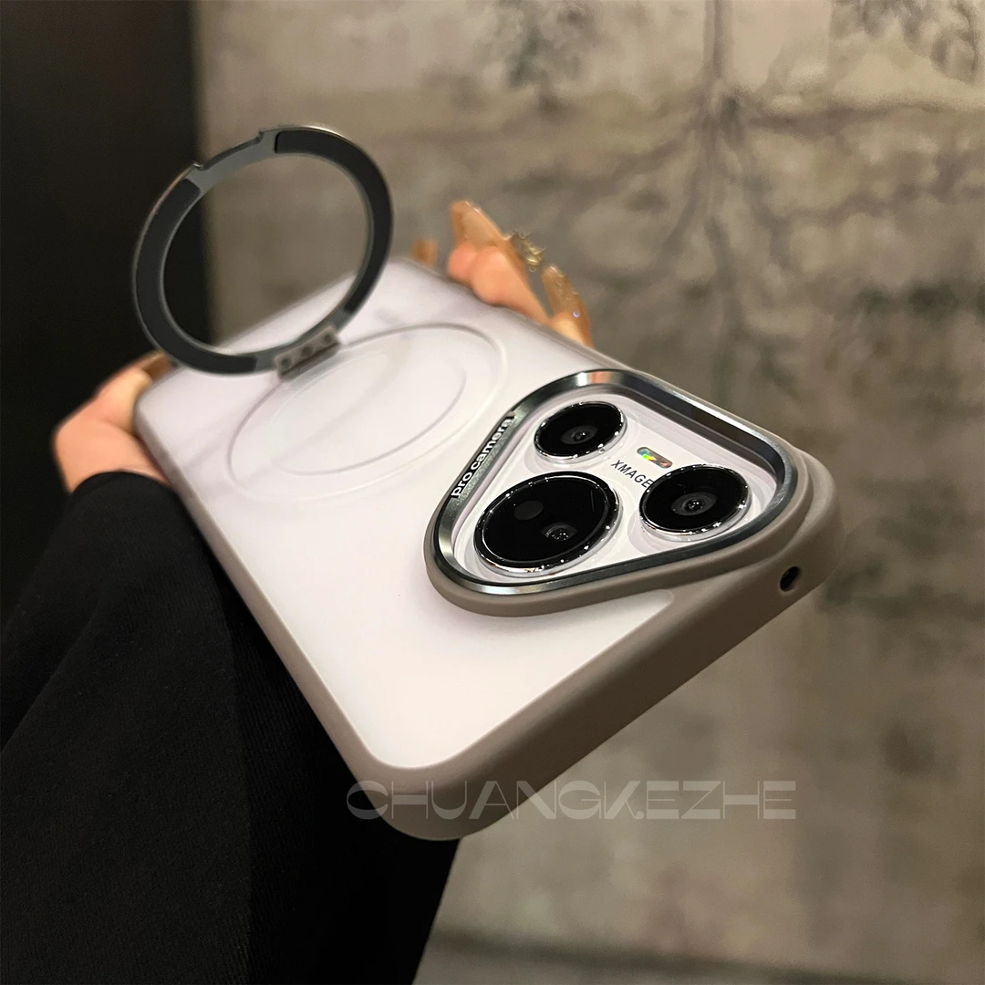 创壳者适用华为Pura70新款透色磨砂大孔磁吸支架P70Pro防摔手机壳