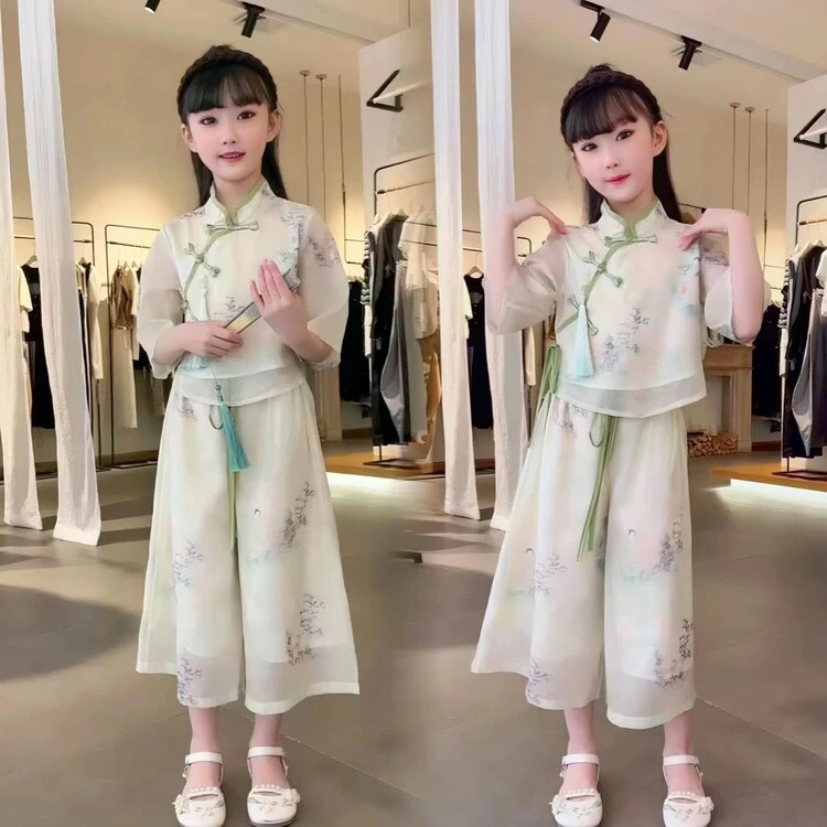 【窈窕淑女】儿童新中式汉服套装复古中国风连衣裙女童2025夏季新款