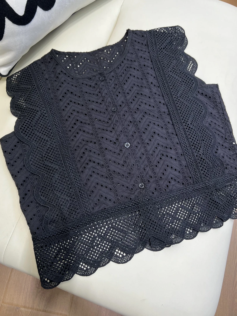 【小蝶儿】小个子蕾丝镂空无袖短款衬衫女夏季法式小众设计感上衣