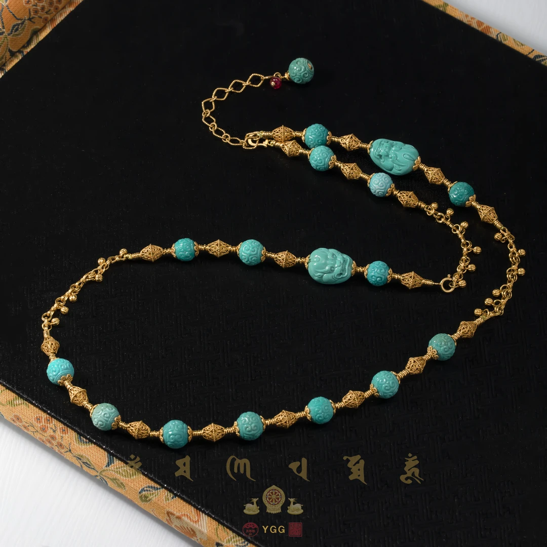 员格格【孤品】18K金镶嵌绿松回纹/守护项链/GPLRCF813