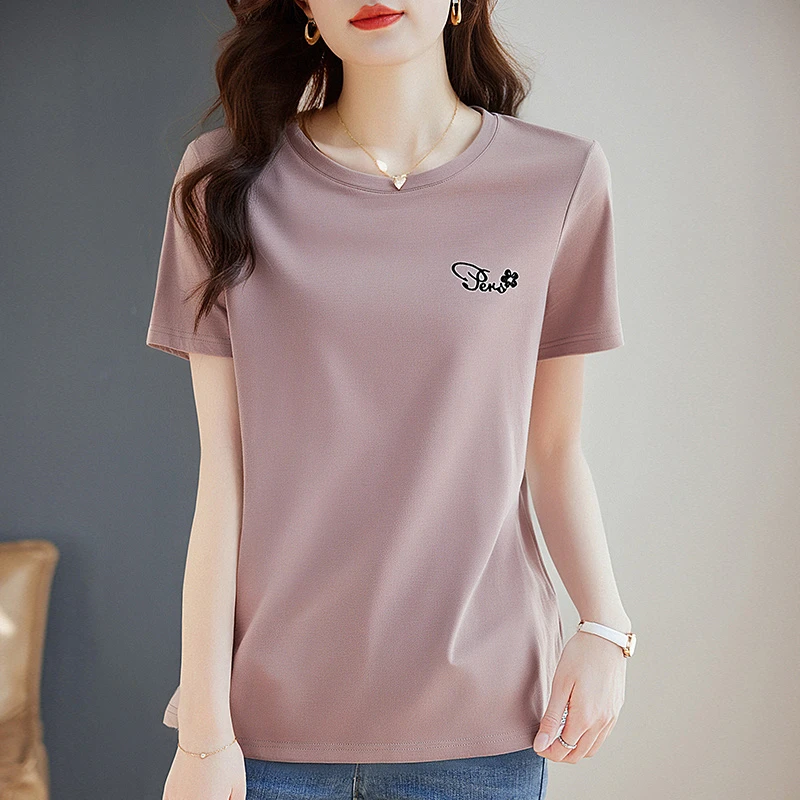 休闲短袖t恤女夏季2026新款女装大码女士上衣宽松正肩半袖体恤衫