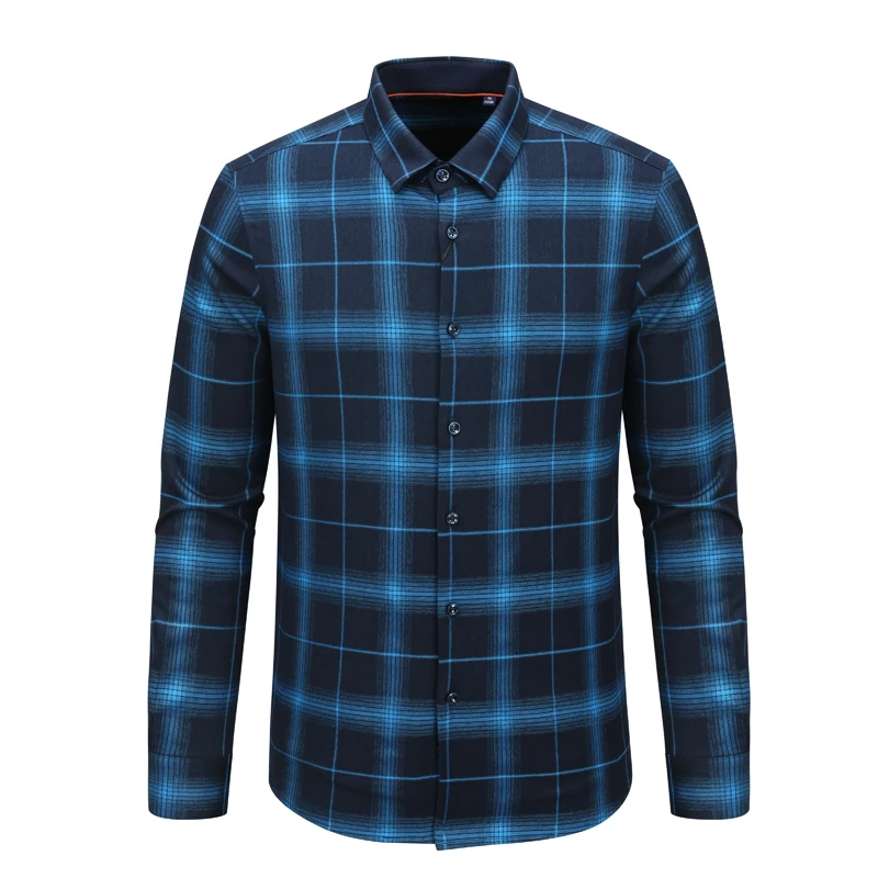 AB736歌男式秋冬厚款长袖衬衫 百搭商务休闲上衣 蓝格