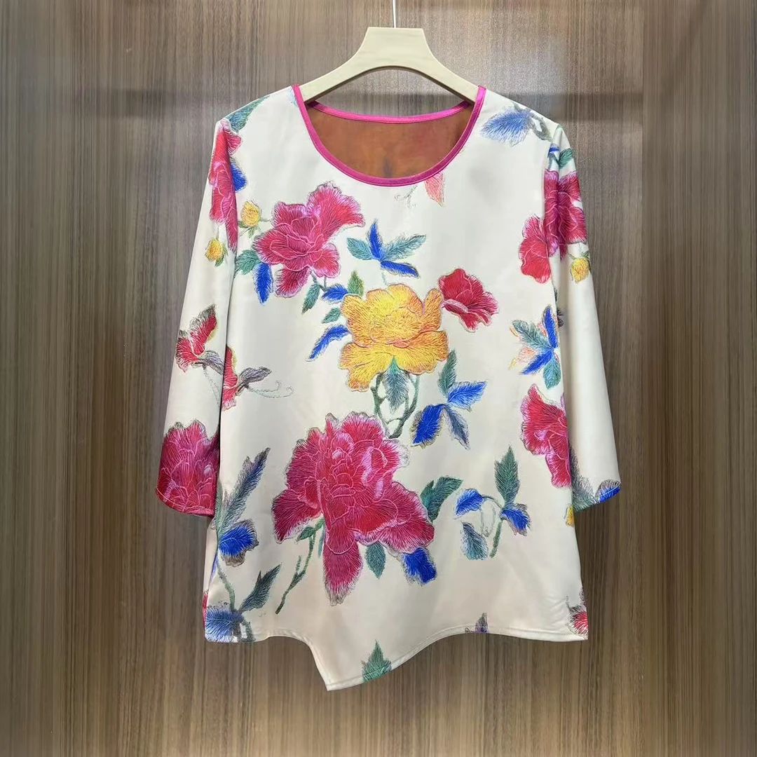 【香云阁】2025夏新款时尚气质七分袖上衣T恤小衫