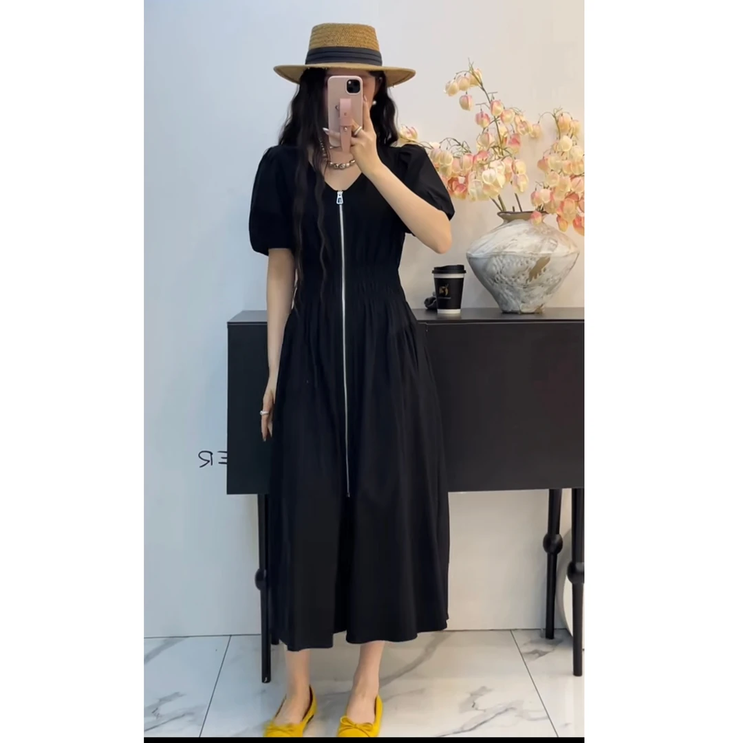 【珊珊服饰】夏季极简风宽松显瘦黑裙连衣裙裙子收腰小黑裙中长款