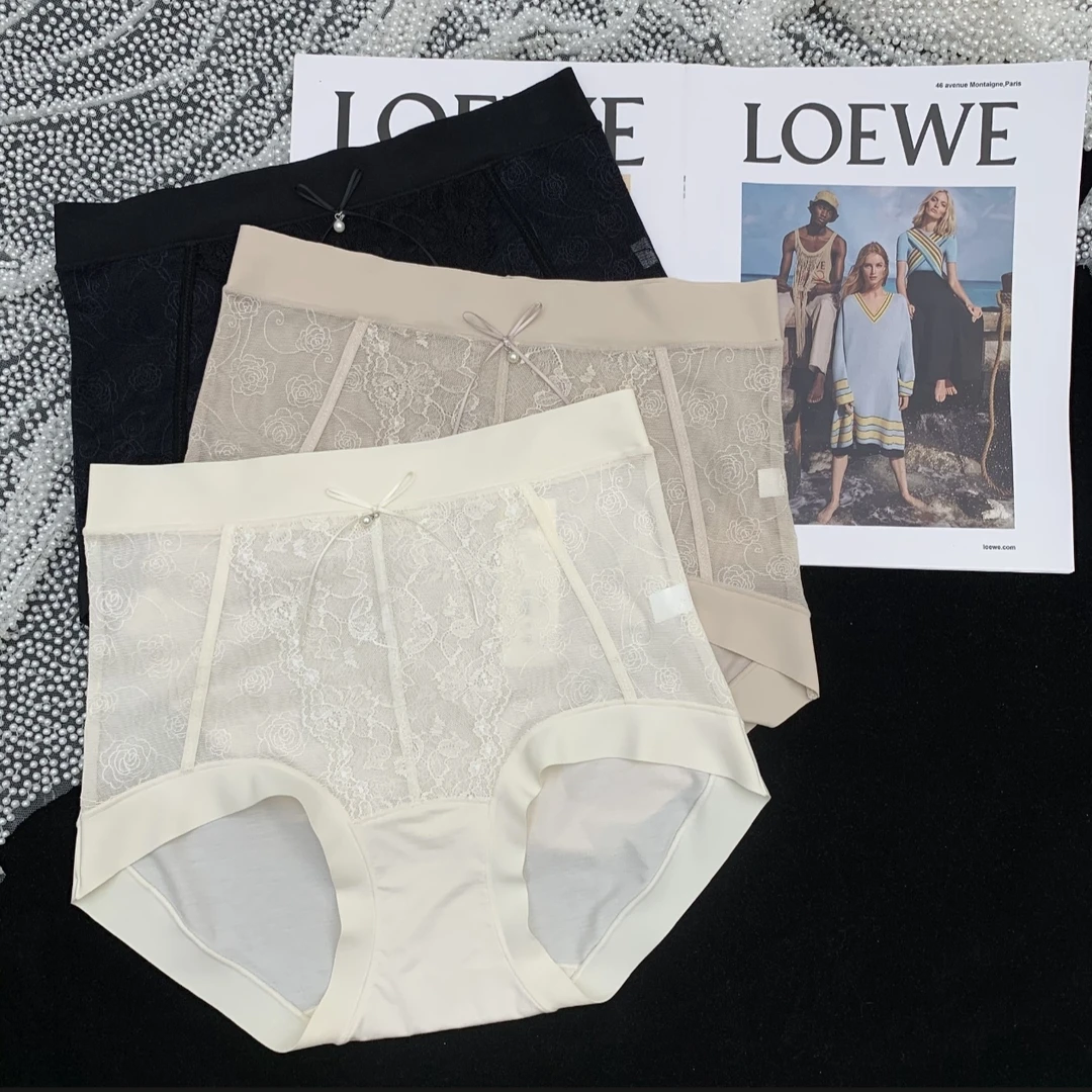 高腰女士三角蕾丝亲肤透气包臀时尚风内裤三角裤