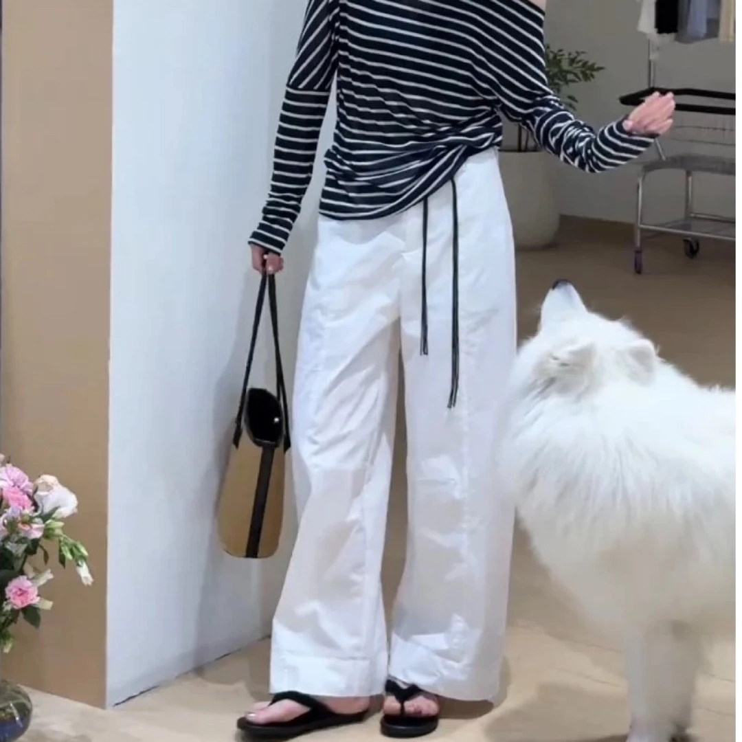 韩系度假风宽松垂感百搭阔腿弯刀裤#90136