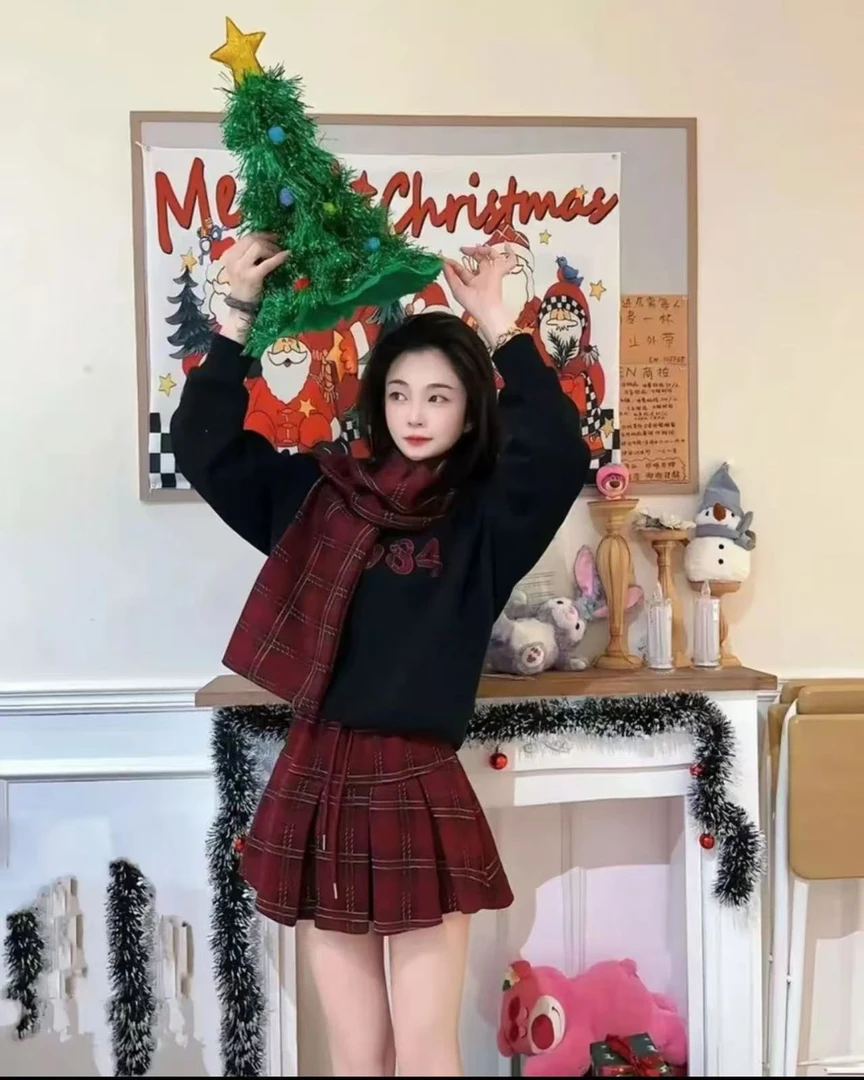 QINGQING晴晴 原创韩版三件套字母设计显瘦上衣裙子围巾套装