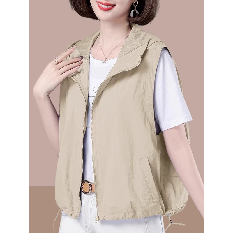 防晒衣马夹背心女款2025夏季爆款透气连帽马夹小个子洋气时髦外搭