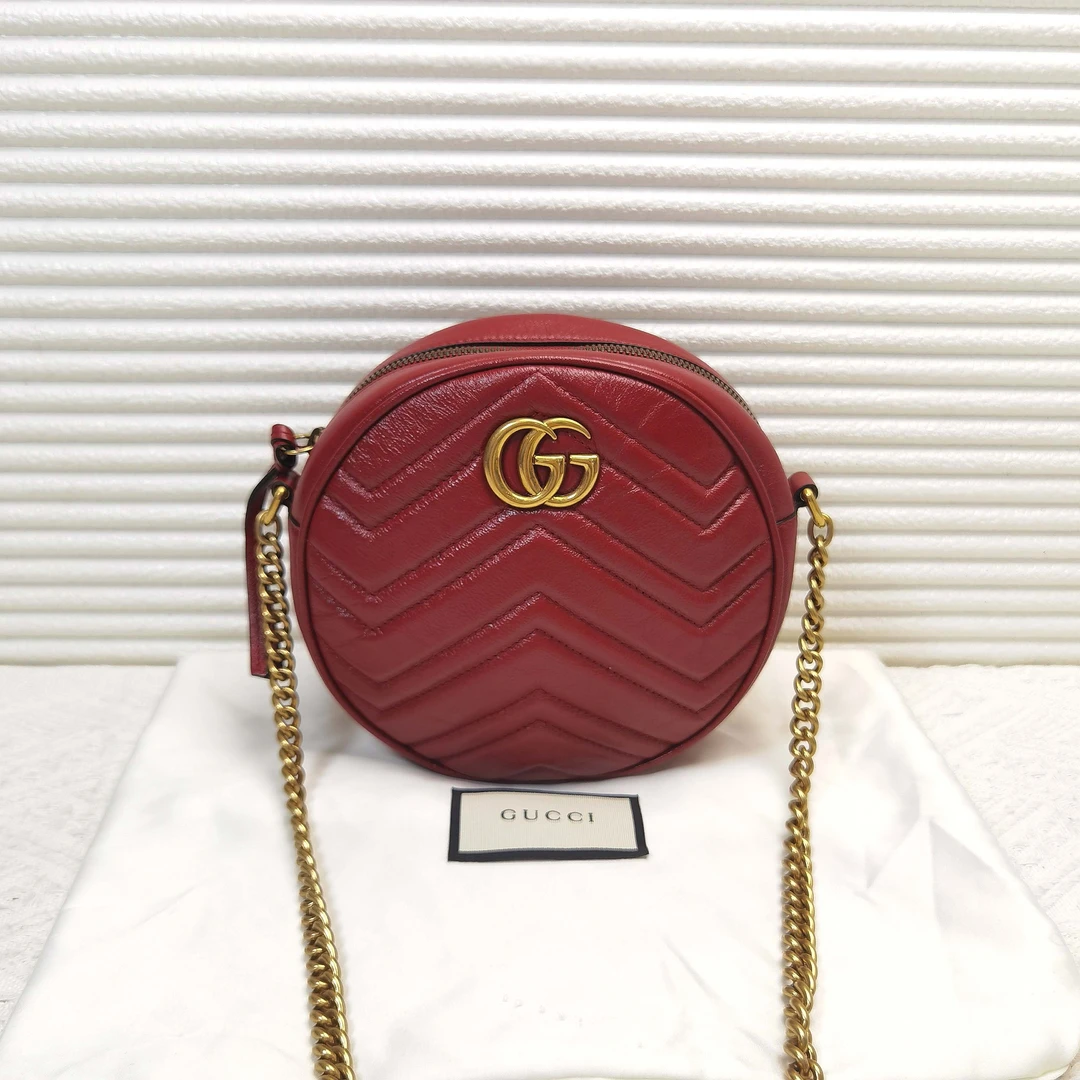 95新 GUCCI/古驰 Gucci古驰GG marmont圆饼包斜挎包