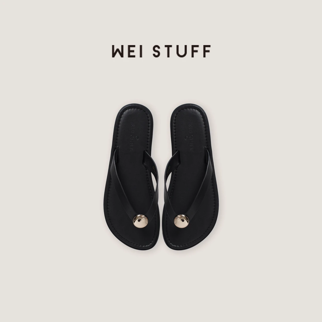 WEI STUFF  “极简慵懒” 时尚百搭羊皮平底夹趾人字拖拖鞋 9130 .