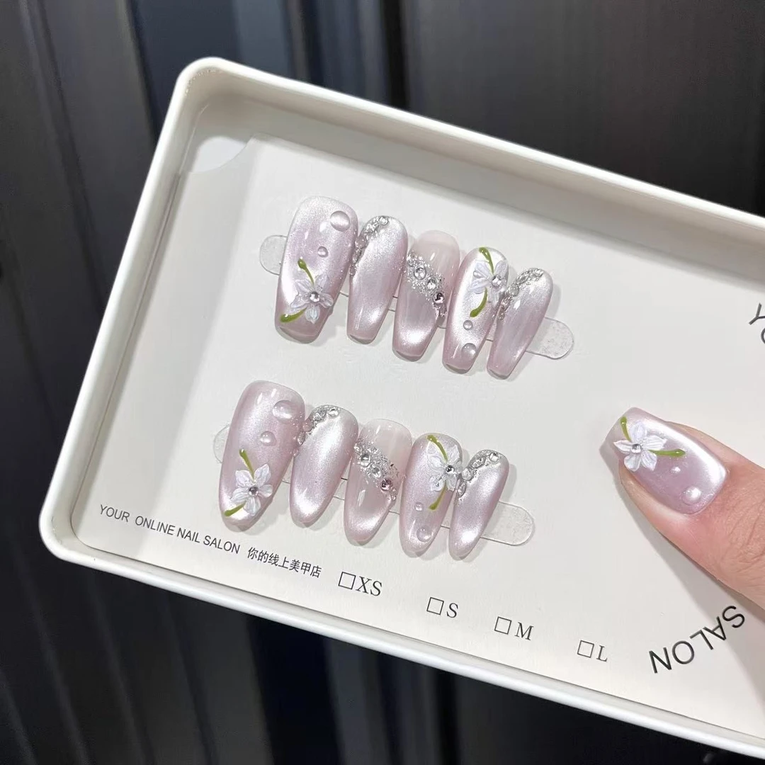 [花间令】纯手工穿戴甲光疗甲气质穿搭可替换美甲贴片