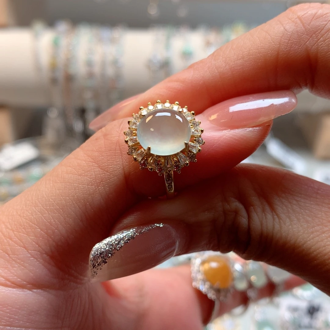 翡翠银S925镶嵌颈饰戒指55