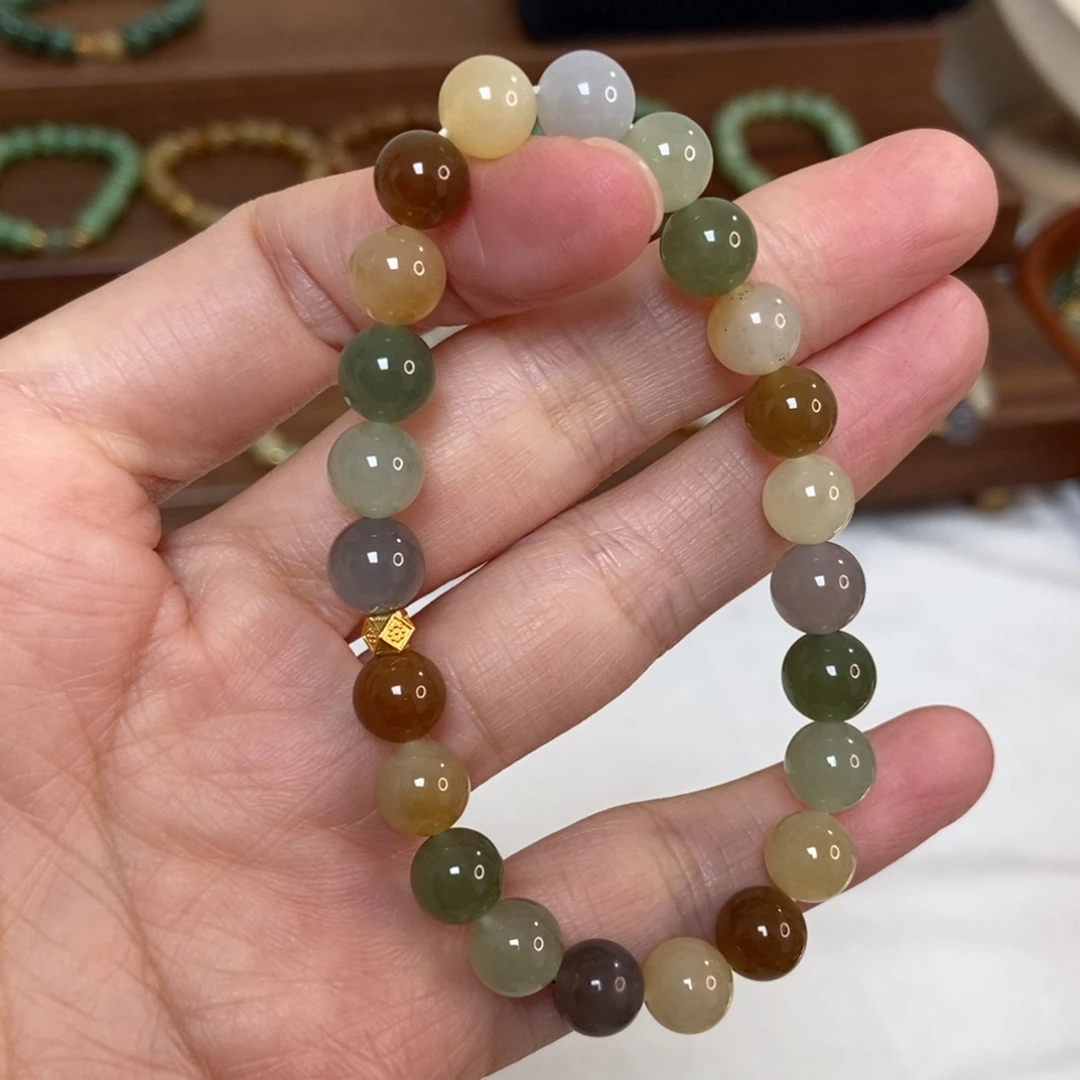 和田玉银S925镶嵌手链福利8mm多宝