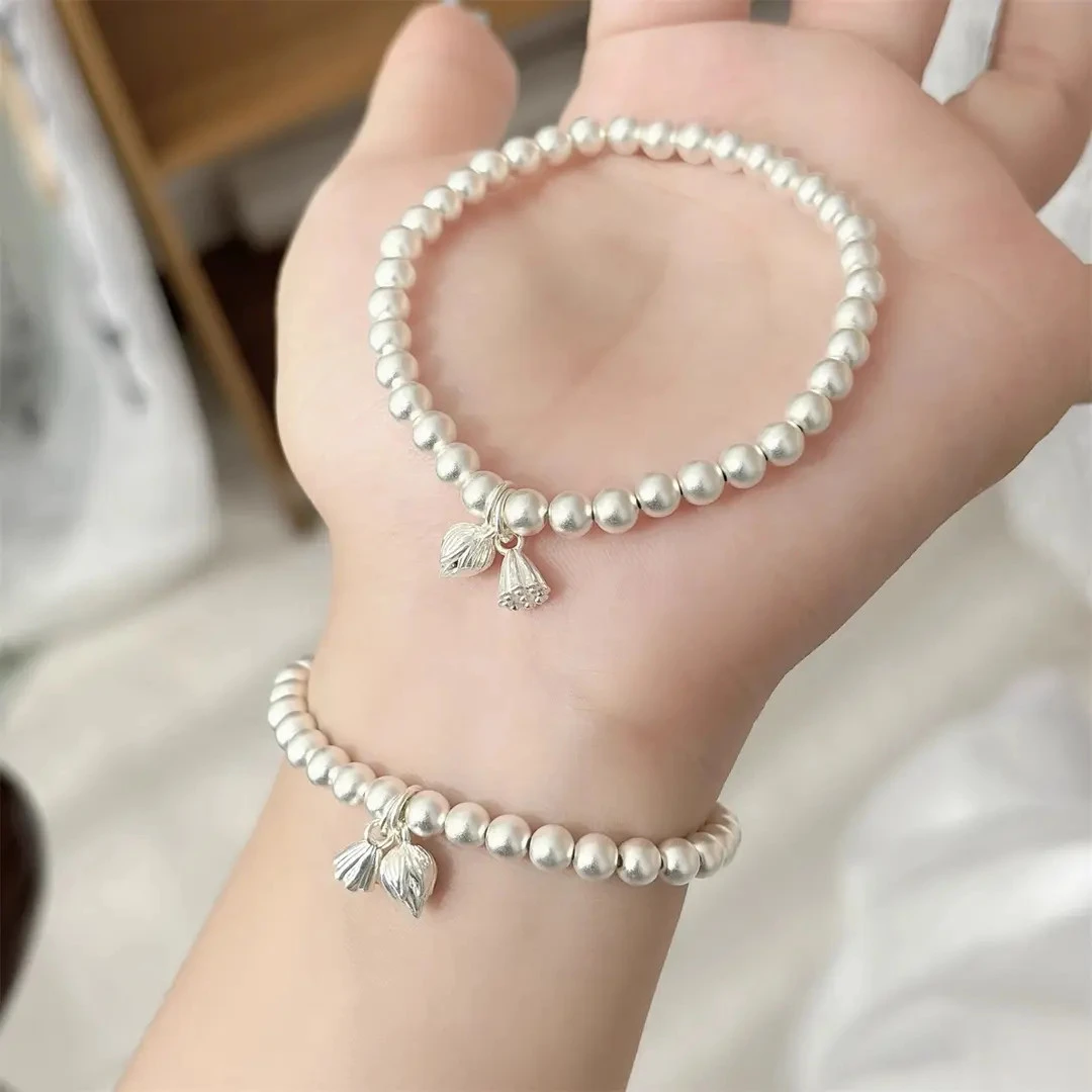 足银手链 古法磨砂两世欢手链足银999简约轻时尚情人节送女朋友