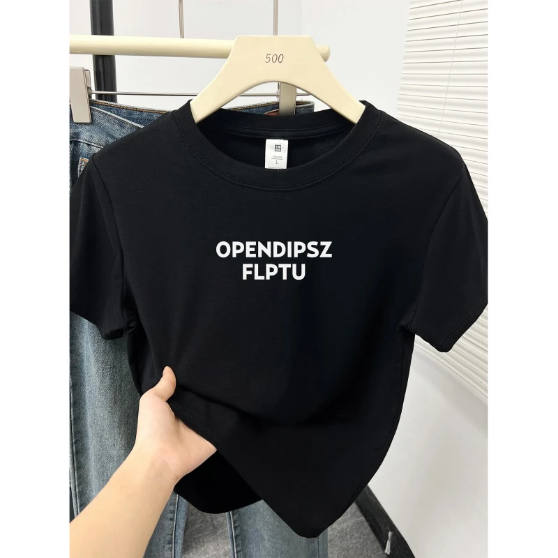 字母印花正肩大码短袖t恤女2026新款爆款胖mm显瘦休闲圆领上衣服