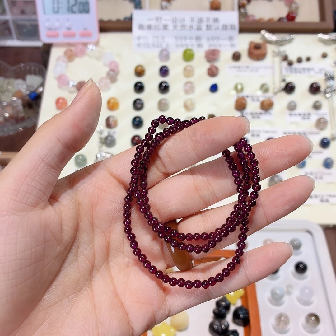 手链银S925镶嵌烟晶石榴石3.7m