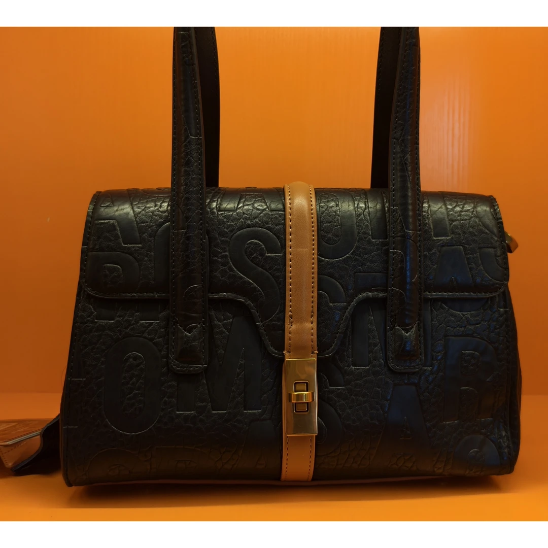 小众设计款2025新款单肩纹手提包黑色肩包压花女士包包